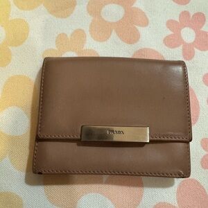 Prada Tan Leather Wallet with Gold Accent